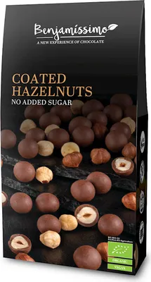 Obrázok produktu pre LÍSKOVÉ ORIEŠKY V PRALIE ČOKOLÁDE BEZ PRIDANÉHO CUKRU, BEZLEPKOVÉ60 g - BENJAMISSIMO