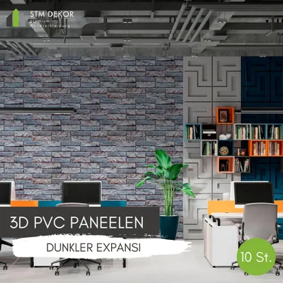 Produktbild von 3D-Wandpaneele PVC | Steinoptik | Dunkler Expansi - 15 Platten - 7,5 m² | Für Wohnzimmer, Küche & Bad | Einfache DIY-Montage