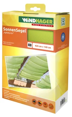 Produktbild von Windhager Sonnensegel für Seilspanntechnik, Wintergarten und Terrassen Beschattung, Seilspannmarkise, 420 x 140 cm, apfelgrün, 10882, Grün