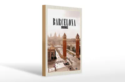 Produktbild von Holzschild Reise 20x30cm Barcelona Spanien Panorama