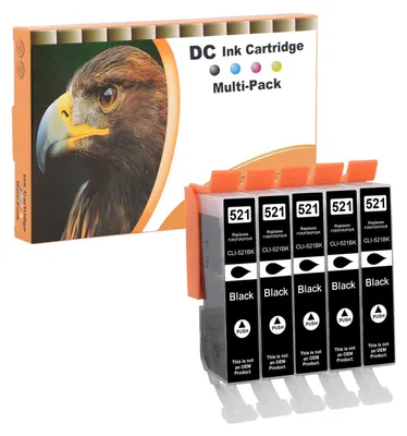 Immagine prodotto di Cartucce compatibili D&C 5X nere, compatibili con Canon CLI-521 BK, per le serie Canon Pixma MP640, MP980, MP990, MX860, MX870, IP3600, IP4600, IP4600X, IP4700, MP540, MP550, MP560, MP620