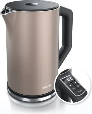 Produktbild von Arendo Wasserkocher, 1,5 l, 2200 W, Edelstahl, Doppelwand, Temperatureinstellung 40° - 100 °C mit Anzeige, beige