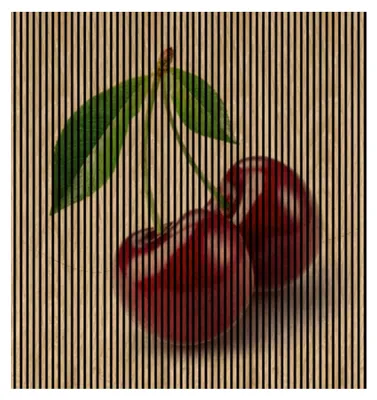 Produktbild von Akustikpaneele mit Digitaldruck Kirsche01 19 x 2253 x 2400 mm Kirschen MDF PET-Fasern Wandpaneele Rot Grün Weiß 4 Einzelplatten