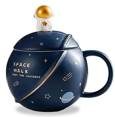 Immagine prodotto di Tazza da caffè in Vetroceramica con coperchio e cucchiaino, capacità 400 ml, colore blu scuro