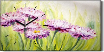 Produktbild von Wandbild Leinwand Bilder mit Uhr 60x30 Malerei Blumen Pflanzen Gras Kunst - schwarze Hände