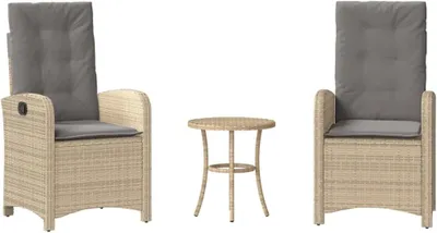 Produktbild von 3-teiliges Bistro-Set mit Kissen aus beigem Poly-Rattan