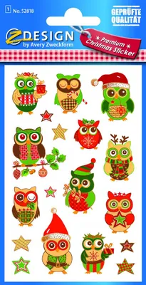Produktbild von AVERY Zweckform ZDesign Weihnachts Sticker "Eulen" 1 Blatt à 18 Sticker