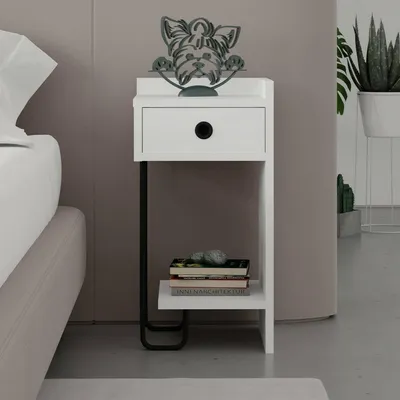 Immagine prodotto di Halola - Comodino, 32x30x61h cm Bianco, 2 Ripiani