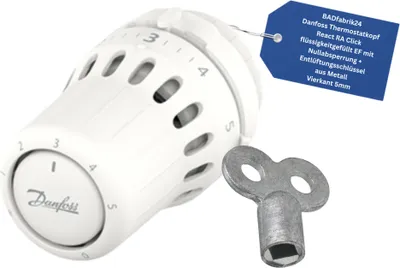 Produktbild von BADfabrik24 Danfoss Thermostatkopf React RA Click flüssigkeitgefüllt EF mit Nullabsperrung + Entlüftungsschlüssel aus Metall, Vierkant 5mm 1 Stück