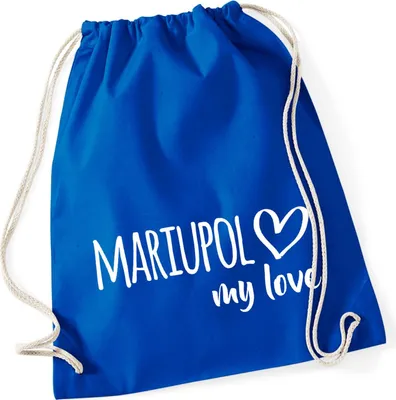 Produktbild von Huuraa Turnbeutel Mariupol my love 12 Liter Bright Royal Baumwolle Rucksack Geschenkidee