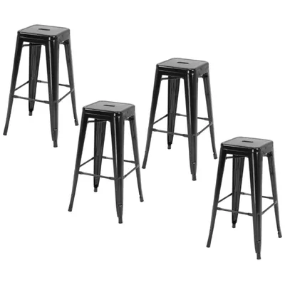 Produktbild von 4er-Set Barhocker aus Metall, für drinnen und draußen, stapelbares Design, Schwarz