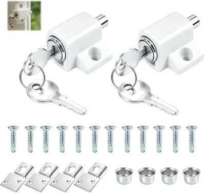 Imagen del producto de Cerraduras para puertas correderas, 2 unidades, color blanco, aleación de zinc, para ventanas y puertas de terraza