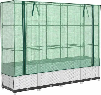 Produktbild von vidaXL Hochbeet mit Gewächshaus-Aufsatz Rattan-Optik 160x40x138 cm