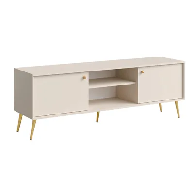 Image de AX LIVING, meuble TV bas Rorene, 156 cm de large, beige sable et or, avec pieds