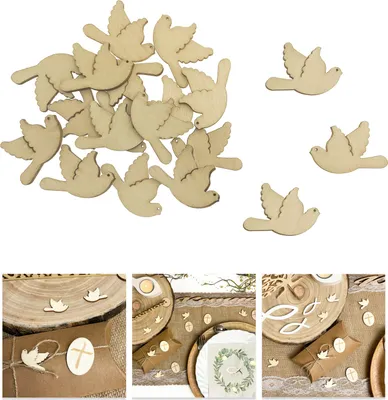 Produktbild von Oblique Unique Holz Tauben als Streudeko Tischdeko für Taufe Kommunion Konfirmation Hochzeit - Echtholz natur