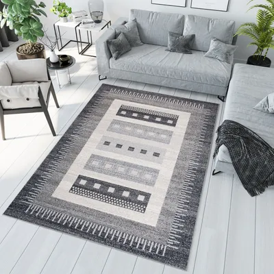 Obrázok produktu pre Koberec Obývacia izba Spálňa Krátky vlas Moderný tavený dizajn Sivá Čierna 140 x 190 cm
