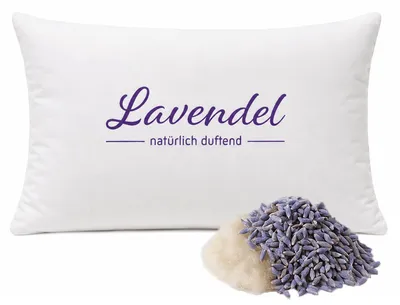 Produktbild von Lavendelkissen 30x20cm Gefüllt mit Lavendelblüten und Schafschurwolle (mit Schriftzug)