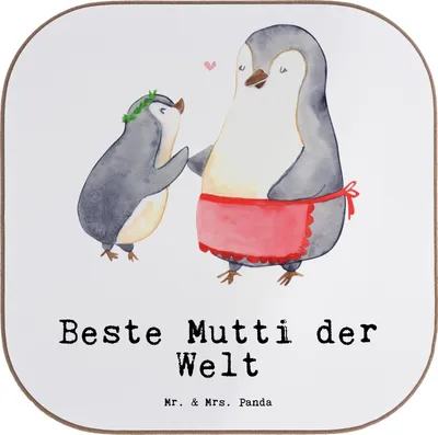 Produktbild von Mr. & Mrs. Panda Untersetzer Pinguin Beste Mutti der Welt - Weiß - Geschenk, Danke, Getränkeuntersetzer, Tochter, für Gläser, Mama, Dankeschön, gläseruntersetzer, Coaster