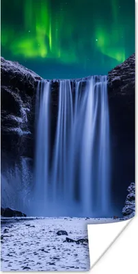 Produktbild von MuchoWow® Poster Nordlichter - Wasserfall - Schnee - Island 20x40 cm - Plakat - Foto