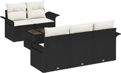 Image de vidaXL Ensemble de canapés avec coussins 6 pcs noir poly rotin