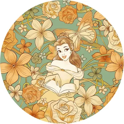 Produktbild von Disney selbstklebende runde Tapete Prinzessin Belle Orange, Gelb und Grün - 611717 - Ø 125 cm