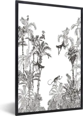 Produktbild von MuchoWow® Gerahmtes Poster Dschungel - Schwarz - Weiß - Affe 40x60 cm - Poster mit Schwarzem Bilderrahmen Wandposter Rahmen Foto Bilder - Papierdruck - Wandbilder