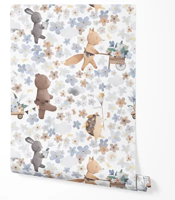 Zdjęcie produktu dla TAPETA NA ŚCIANĘ KWIATKI MISIE ZWIERZĄTKA DO POKOJU DZIECKA 10m x 0.5m