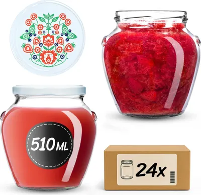 Imagen del producto de Frascos de vidrio KADAX de 510 ml con tapa de rosca, diámetro 82 mm, frascos con tapa, frascos para conservas, frascos resistentes para envasar miel, frutas y verduras, juego de 24 frascos