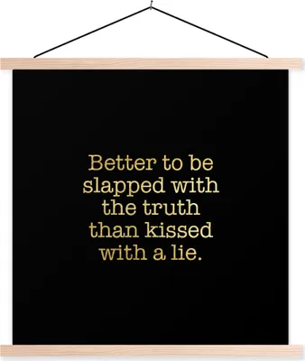 Produktbild von MuchoWow® Textilposter Wahrheit - Gold - Schwarz - Zitat 60x60 cm mit holzfarbenen Rahmen - Wanddekoration