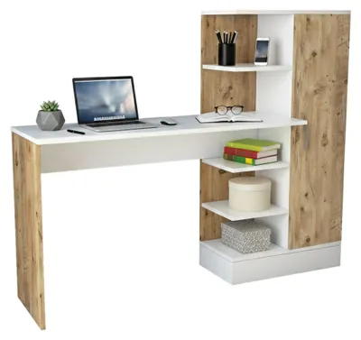 Produktbild von Schreibtisch Dfasolat, Mehrzweckschreibtisch, Bürotisch für PC, Eckschreibtisch, 152x40h120 cm, Eiche und Weiß
