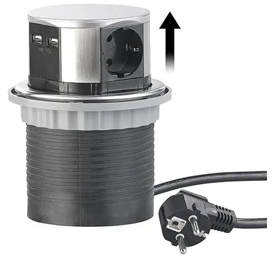 Image de Multiprise encastrable Ø 100 mm avec 3 prises et 2 ports USB