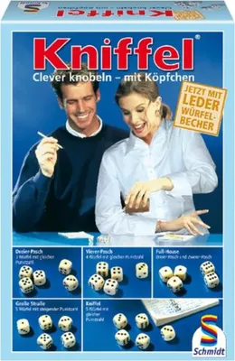 Productafbeelding van Schmidt Spiele gezelschapsspel, dobbelspel: Kniffel, met lederen dobbelbeker. Artikelnummer: 49030
