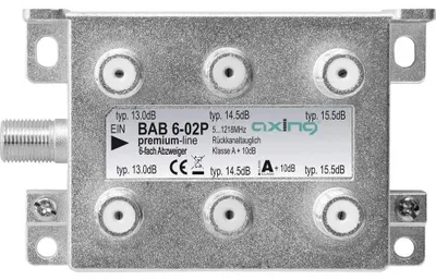 Zdjęcie produktu dla Axing BAB 6-02P, Rozdzielacz kabli, 5 - 1218 MHz, Szary, A, 15,5 dB, F