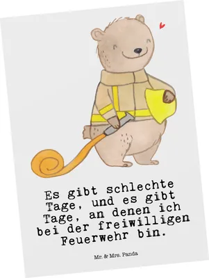 Produktbild von Mr. & Mrs. Panda Postkarte Bär Freiwillige Feuerwehr - Weiß - Geschenk, Feuerwehrfest, Feuerwehrdienst, Grußkarte, Feuerwehrmannschaft, Fotokarte, Ansichtskarten