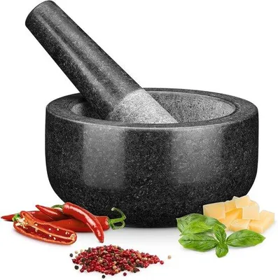 Zdjęcie produktu dla Granitowy tłuczek i moździerz, zestaw 2-częściowy, do ziół