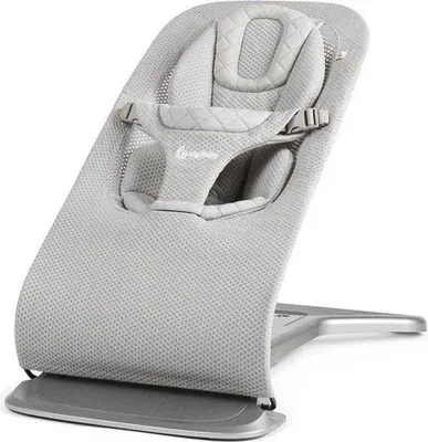 A baby bouncer seat shown from a front-side angle against a white background.