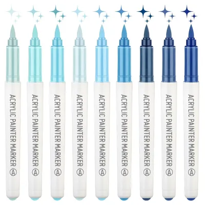Productafbeelding van Acrylmarkeerstiften, set van 9, 1,0 mm punt, waterbestendig, blauwtinten