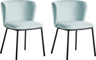 Obrázek produktu pro BELIANI Sada 2 jídelních židlí světle modré polyesterové čalounění černé kovové nohy bez opěrek zaoblené opěradlo moderní současný design
