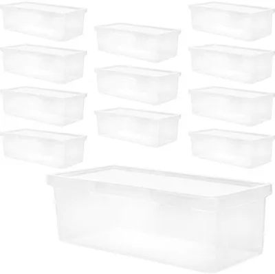 Image de Lot de 12 trousses en plastique, transparentes, 19 x 9 x 6 cm, empilables
