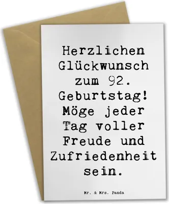 Produktbild von Mr. & Mrs. Panda spruchkarte Spruch 92. Geburtstag Freude - Weiß - Geschenk, dankeskarten, einladungskarten, weihnachtskarten, einzigartiges, Happy Birthday, babykarte