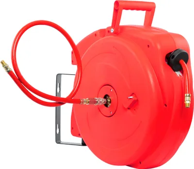 Produktbild von Grafner 20m Druckluftschlauch Aufroller automatisch, 1/4" Anschluss, incl. 180° schwenkbarem Wandschlauchhalter, max. 18 bar Arbeitsdruck, 9,5 mm Innendurchmesser, Automatik Schlauchtrommel