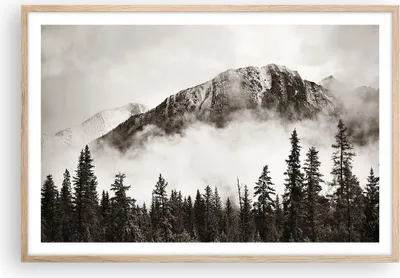 Produktbild von Gerahmtes Poster - Rahmen in heller Eiche - Nebel Berg Wald - 91,5x61 cm - Wand Bild - Wanddeko - Wandbilder - Kunstposter - Wandposter - Bilderrahmen - Bilder - Kunstdruck - P2NAA91x61-4936