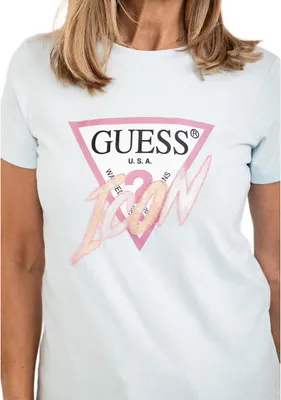 Produktbild von GUESS Damen T-Shirt ICON TEE, XS, Blau - Modernes Freizeitshirt für Frauen