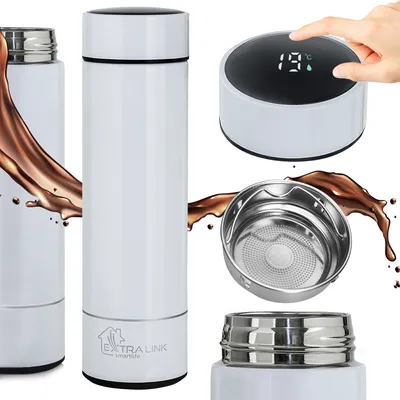 Produktbild von Extralink Edelstahl Tee Thermobecher Isolierflasche mit LED Temperaturanzeige 500ml Weiß
