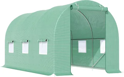 Produktbild von Outsunny Foliengewächshaus Tomatengewächshaus Treibhaus Folientunnel Frühbeet mit Fenster Grün 445 x 190 x 200 cm