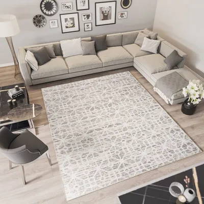 Produktbild von Teppich Kurzflor Modern Design Schlafzimmer Wohnzimmer Vintage Meliert Beige Creme  120 x 170 cm