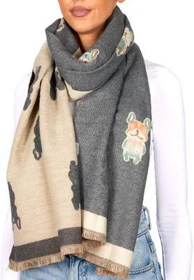 Produktbild von BRUBAKER Cashmirillo Damen Schal - Französische Bulldogge - 70 x 200 cm - Warm & Kuschelig - Damenschal für Herbst & Winter, Grau