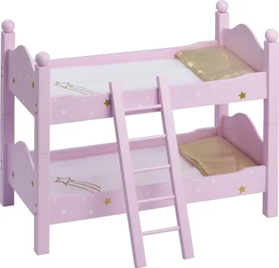 Produktbild von Olivia's Little World 18" Puppenetagenbett aus Holz - gestapelt oder ungestapelt als zwei Einzelbetten, Rosa/Weiß/Gold