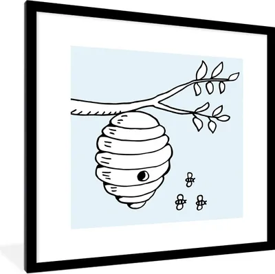 Produktbild von MuchoWow® Gerahmtes Poster Cartoon-Illustration von Bienen und einem Bienenstock 40x40 cm - Poster mit Schwarzem Bilderrahmen Wandposter Rahmen Foto Bilder - Poster - Plakat im Rahmen