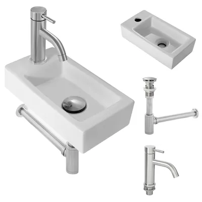 Mini-Waschbecken weiß 370x185x90 mm + Armatur, Wandmontage